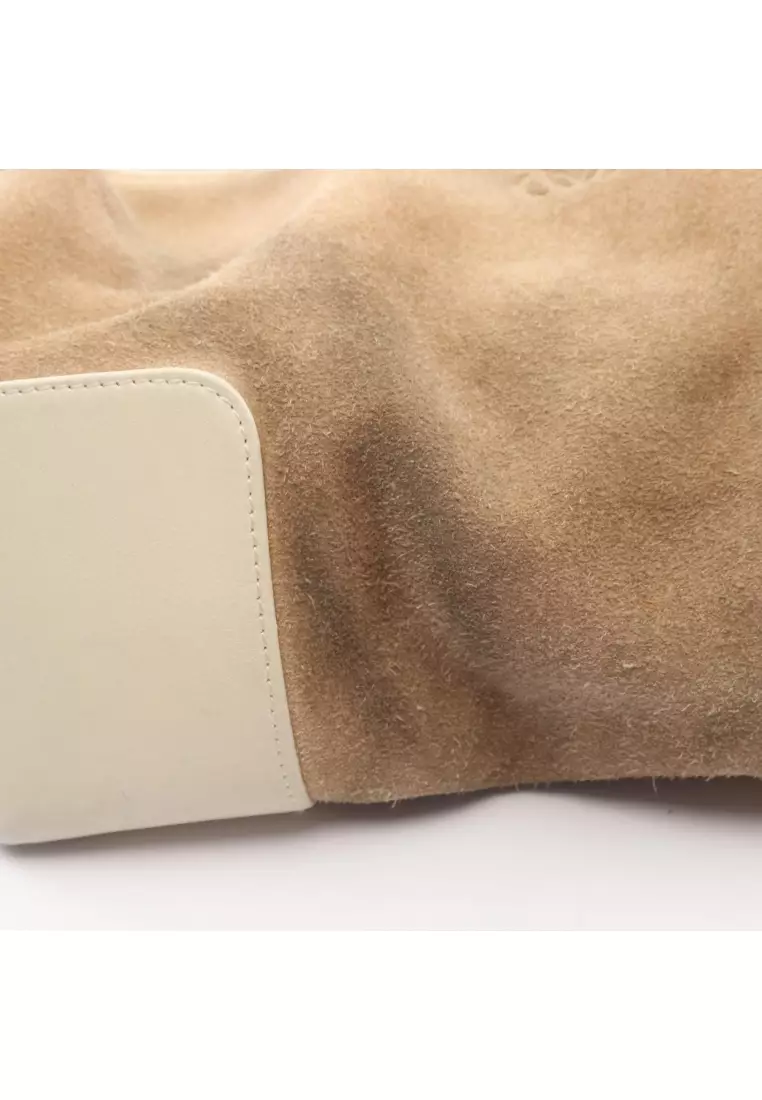 Pre-Loved LOEWE Anagram Shoulder bag suede leather beige ivory