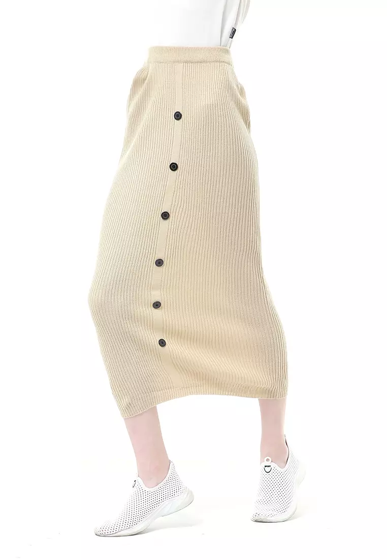 Deliana Rok Rajut Kancing Bawahan Wanita Premium Quality - Cream