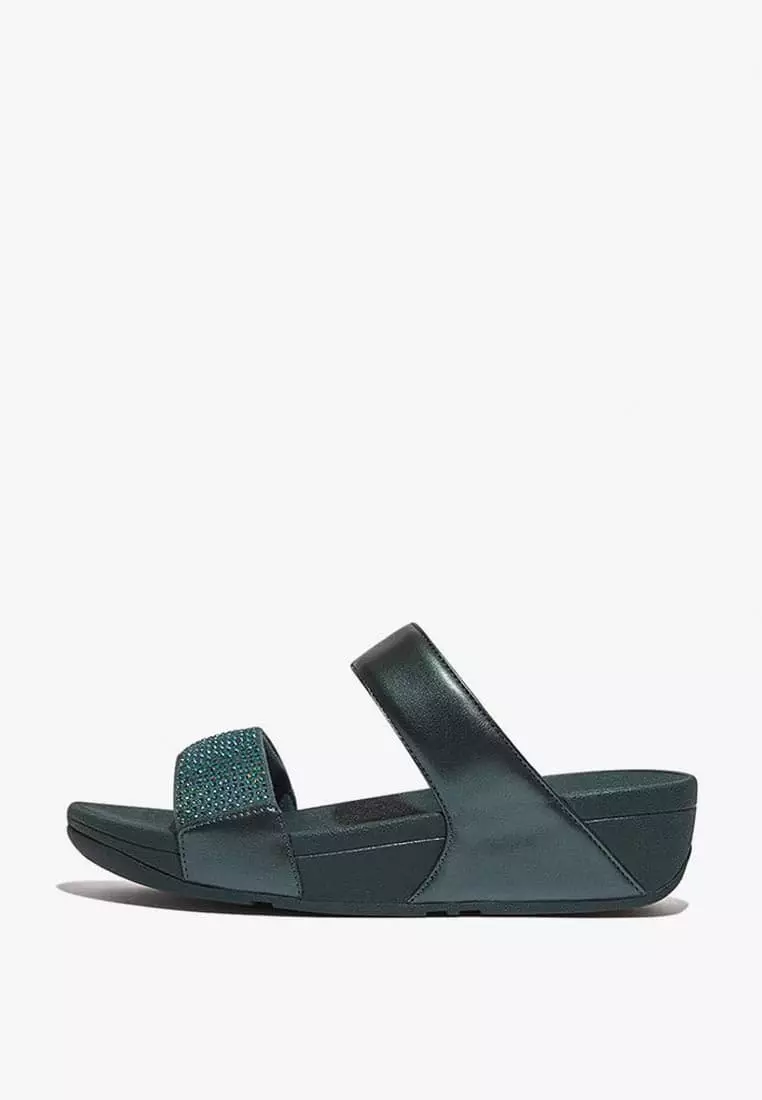 Discount on Fitflop  shoes - SKU: Fitflop Lulu Crystal Embellished Slides Ec4-A82- Steel Blue