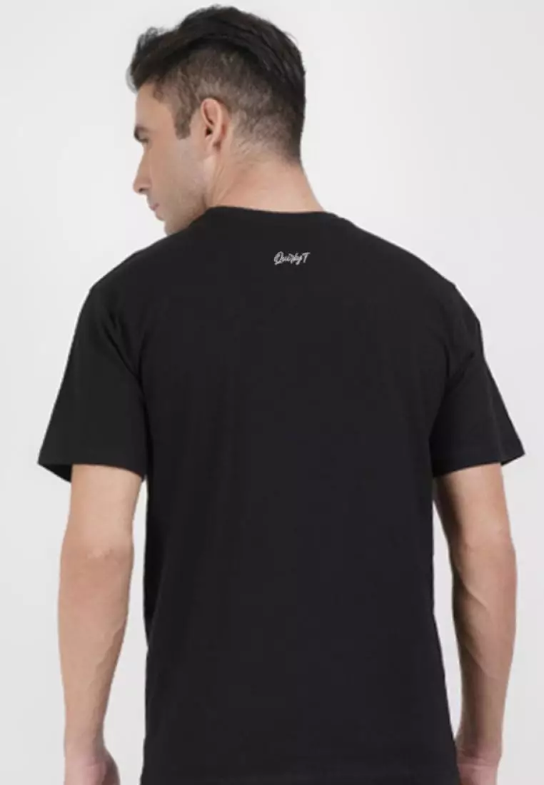 Go Fly Roam 图案黑色棉质短袖圆领常规版型 T 恤