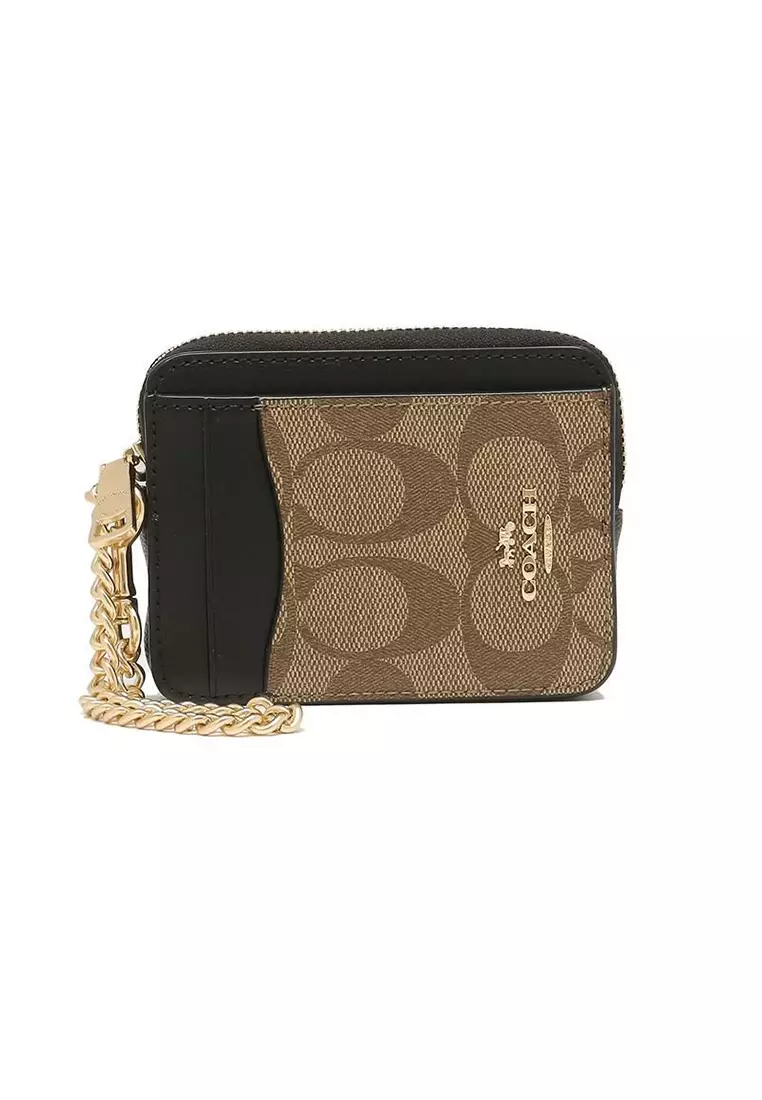 Buy Coach Coach Zip Card Case In Signature Canvas Brown Black