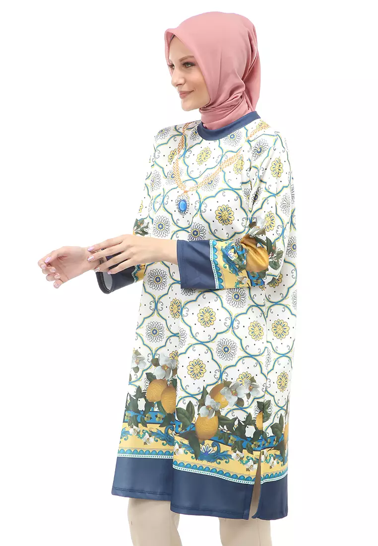 Syahla Atasan Long Tunik Wanita Muslimah Relaxed Fit - Blue