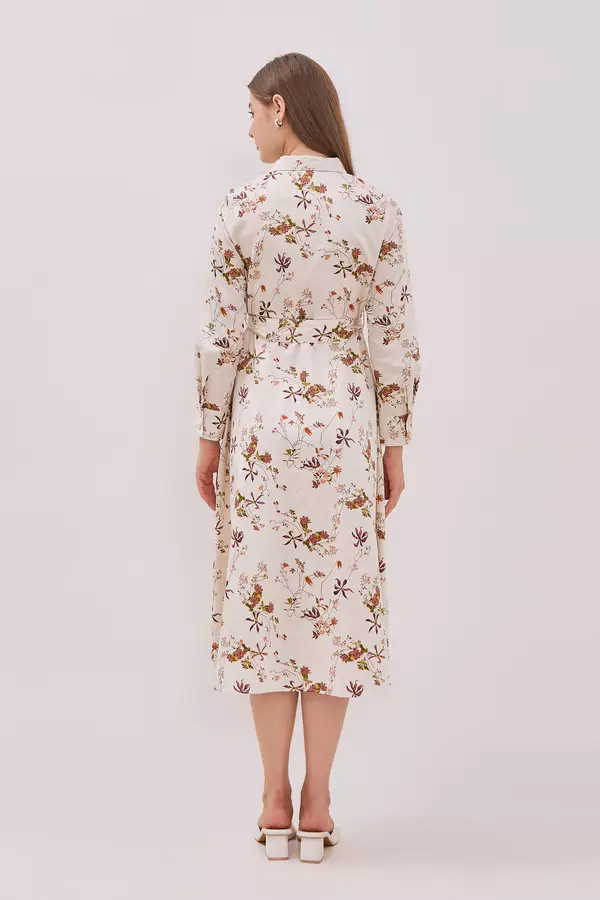 MINIMAL - Garina - Dress Maxi Motif Bunga - Beige Warna Beige