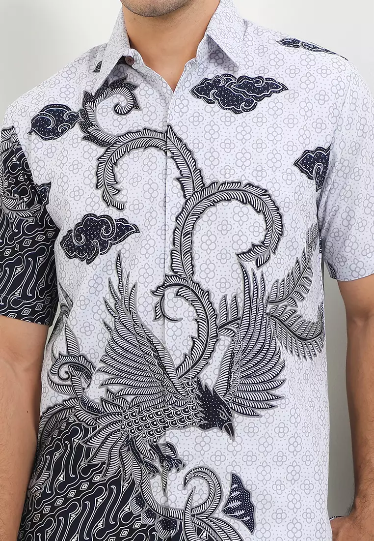 Hem Lengan Pendek Pria Reguler Fit Full Furing Rianty Baswara Katun Prada White Grey