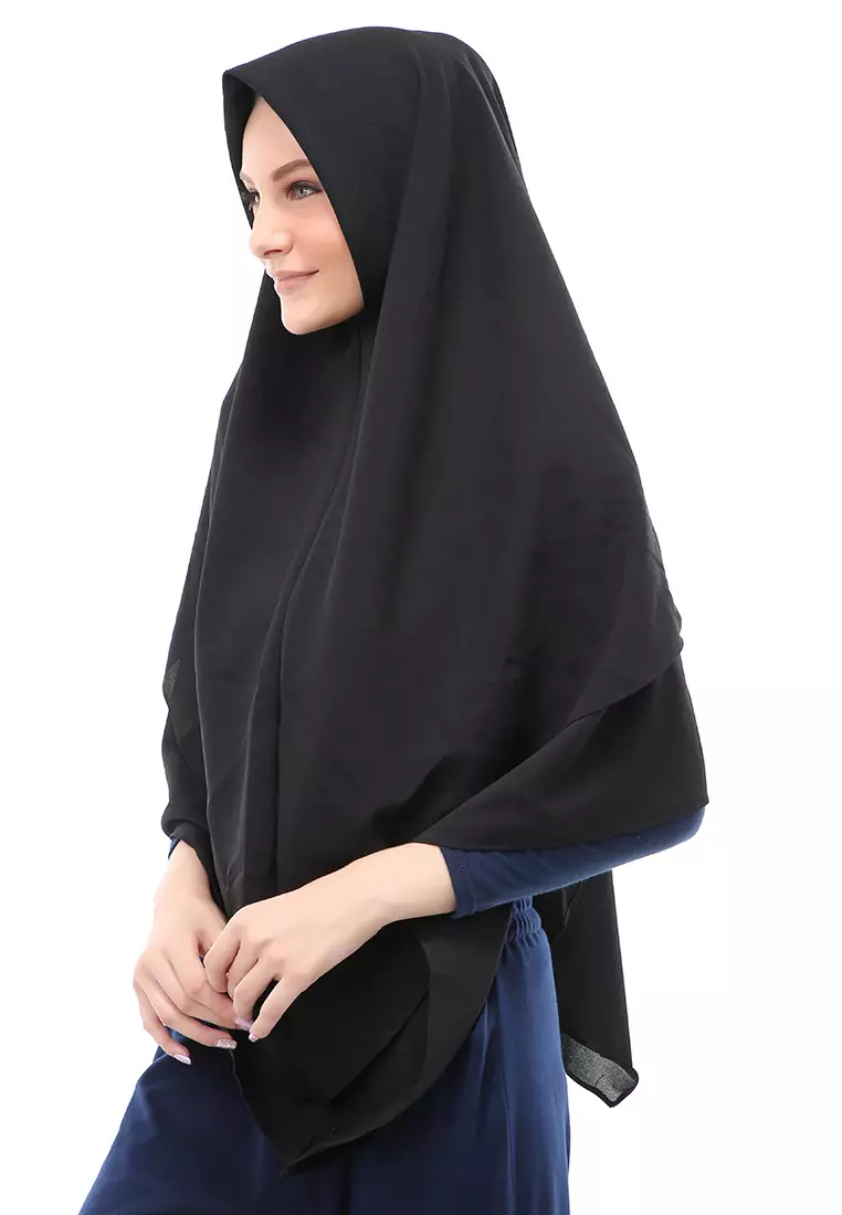Layla Jilbab Syar'i Jumbo Motif Polos Relaxed Fit - Black