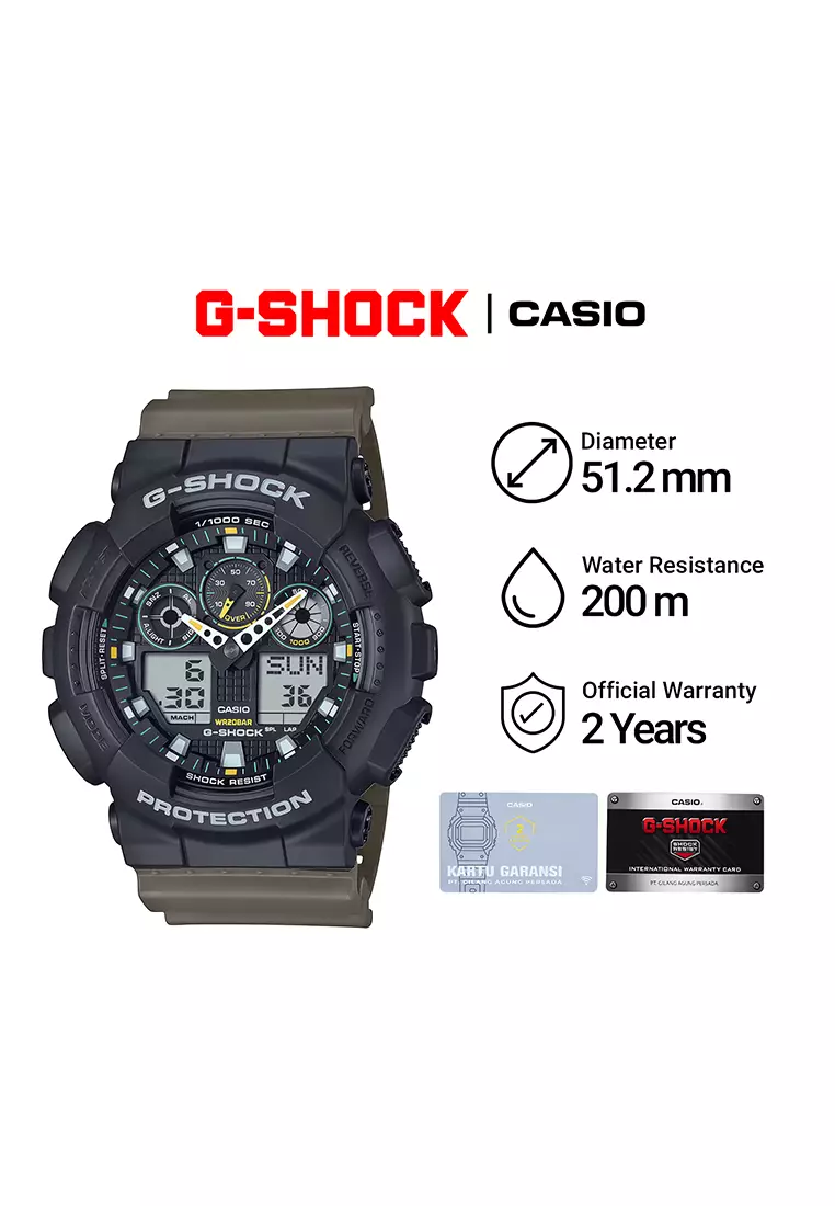 Casio G-Shock - Jam Tangan Analog Digital Pria - Black Case Brown Resin Strap - GA-100TU-1A3V