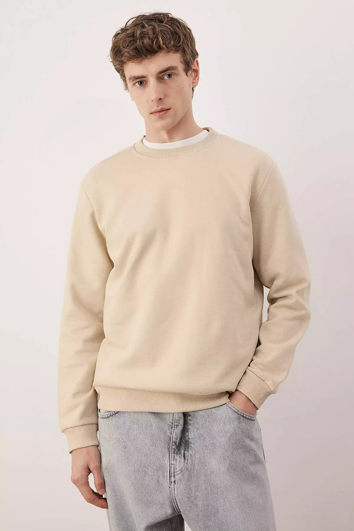 Black-Khaki-Beige 3-Pack Regular/Normal Fit Basic Fleece Inside Sweatshirt Tmnaw26Sw00006