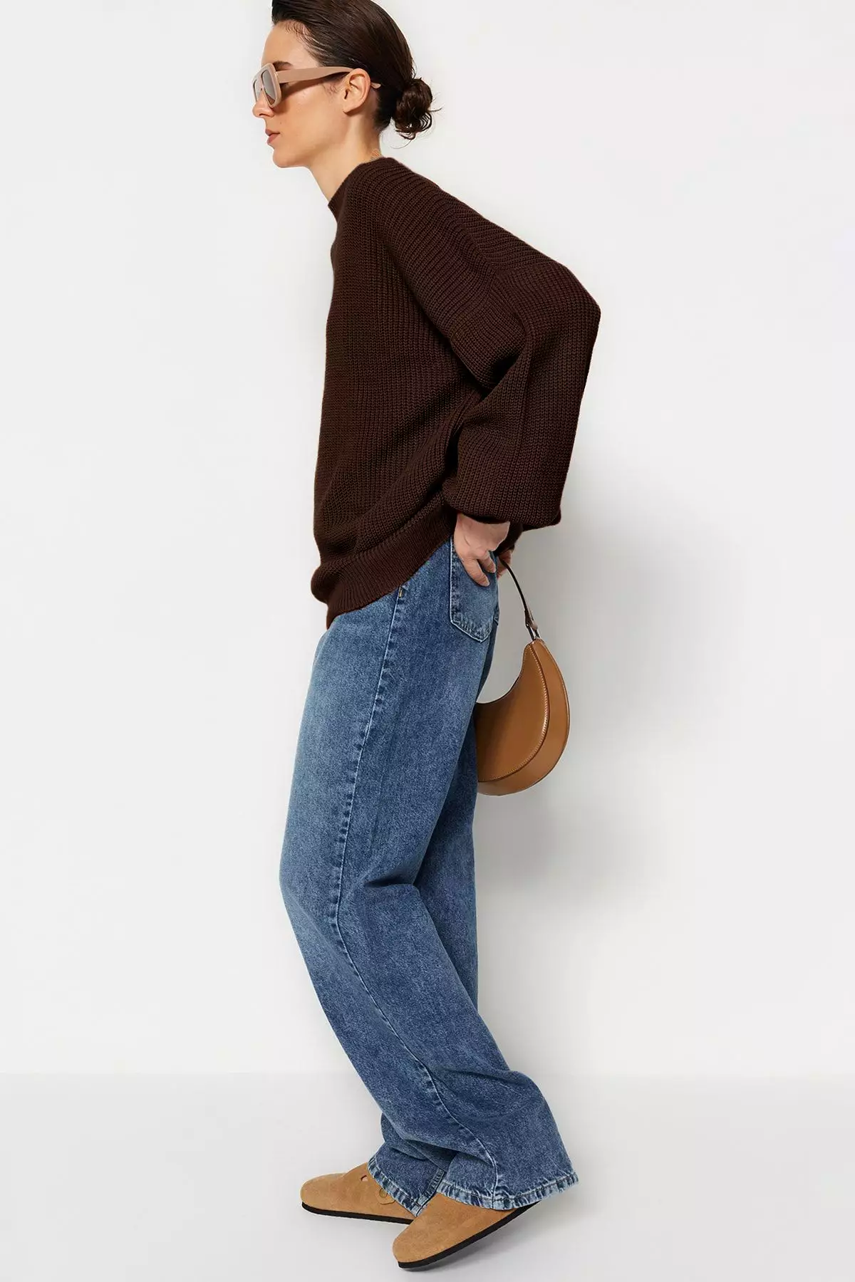 Brown Wide Fit Basic Knitwear Sweater