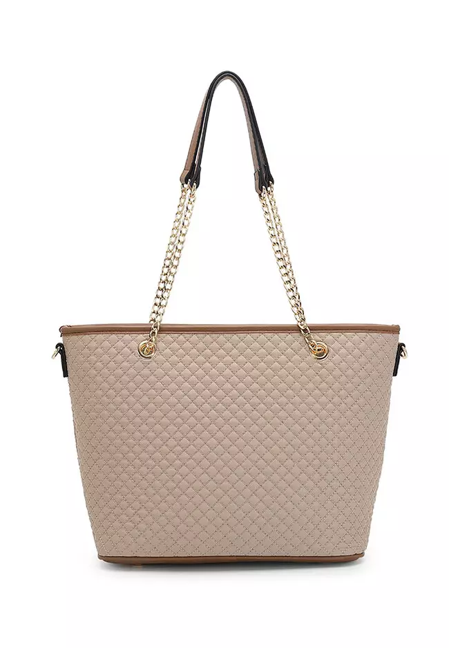 Women's 3 in 1 Quilted Bag - Tote Bag / Wallet / Pouch (Tas 3 in 1 - Tas Jinjing / Dompet Wanita / Kantong Wanita) - Krem