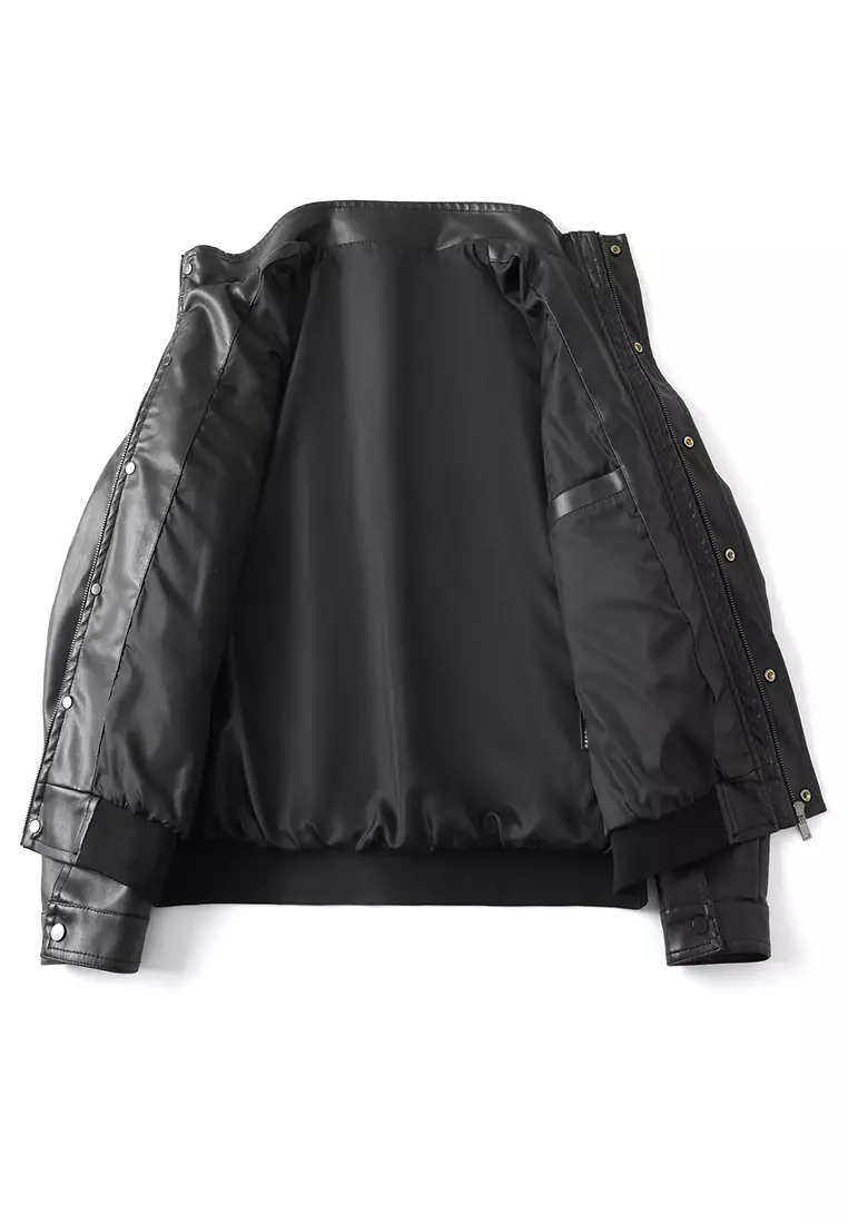 Men's Faux Leather Stand Collar Jacket MJ6803