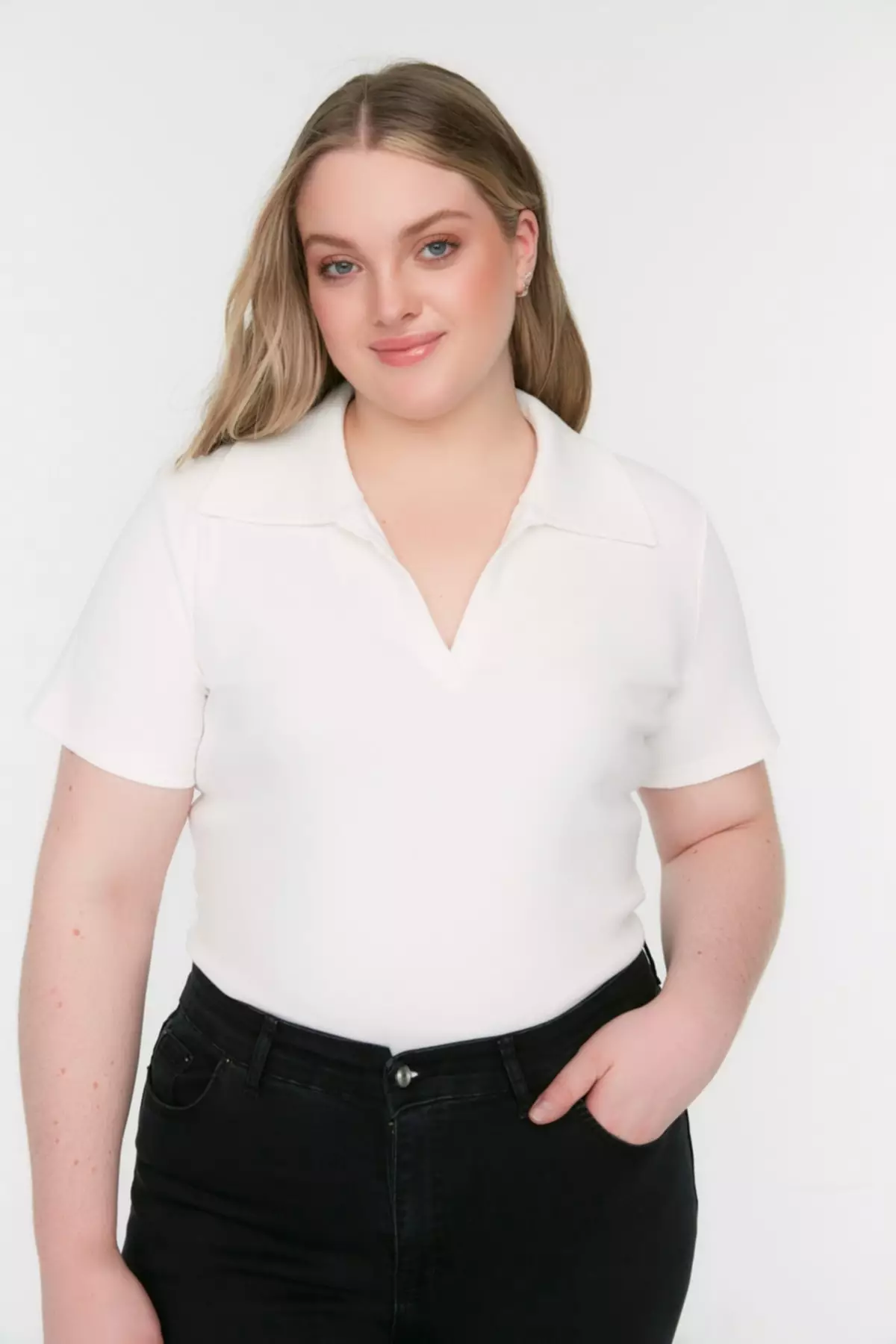 Plus Size Knitted Polo Shirt