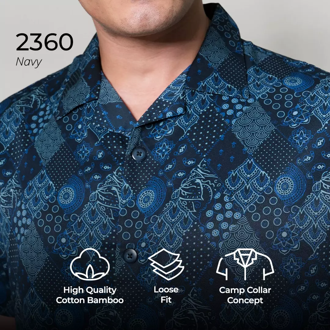 Casella Kemeja Lengan Pendek Kerah Terbuka | Cuban Camp Bowling Collar Xantif Edition 2360 Navy