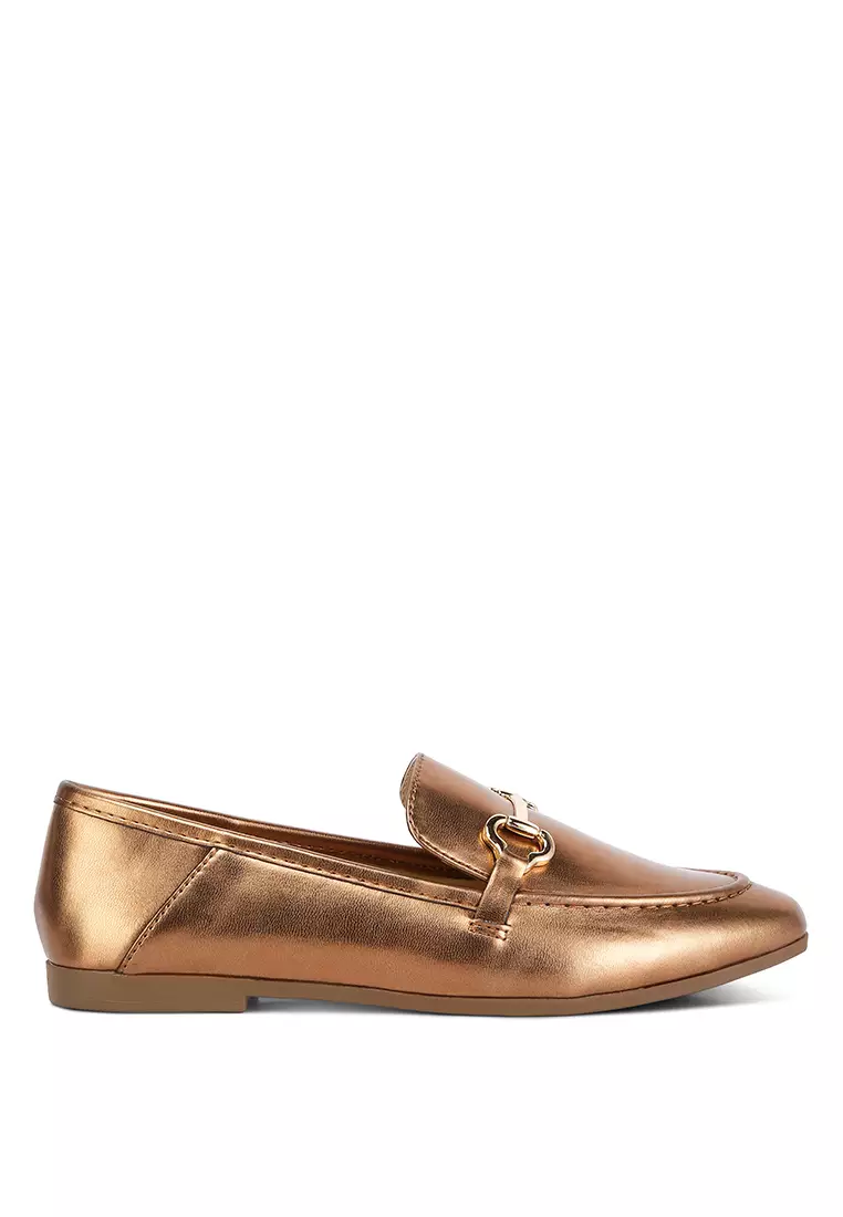 Discount on London Rag  shoes - SKU: Metallic Faux Leather Loafers In Bronze