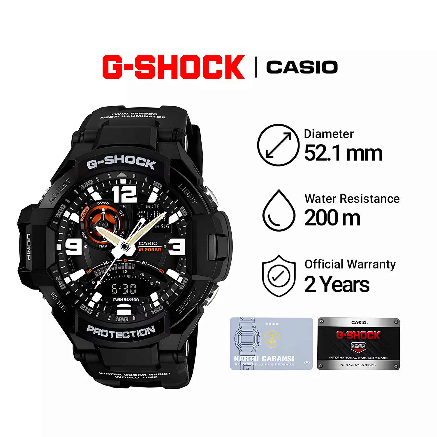 Casio G-Shock Gravitymaster Master Of G-Air Jam Tangan Analog Digital Pria - Black Resin Case & Band - GA-1000-1ADR