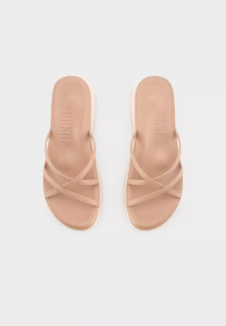 LEATHER CHUNKY SPORTY STRAP PLATFORM SLIDE