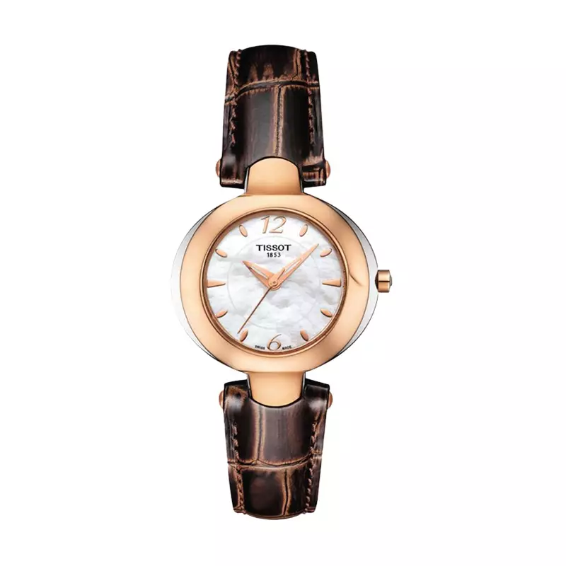 Jam Tangan Wanita TISSOT Organdy T916.209.46.117.00 Mother Of Pearl Dial Brown Leather Strap