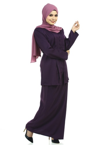 Buy Jahanara Kutu Baru With Front Pleated Skirt from Ashura in Purple at Zalora
