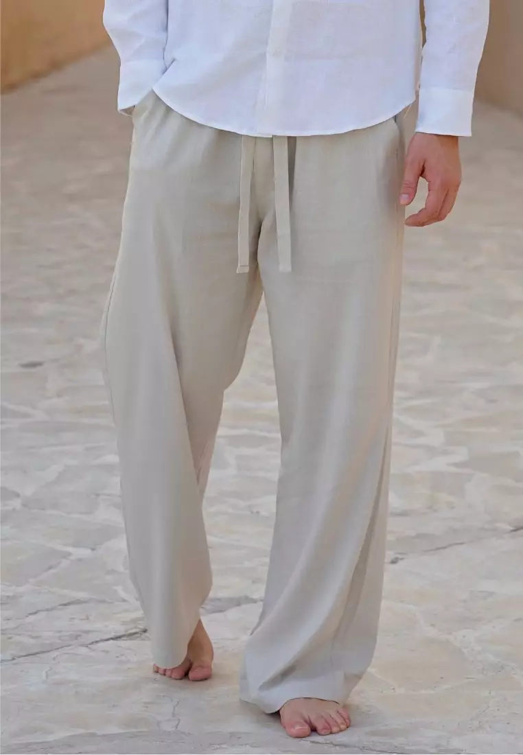 Pablo Celana Panjang Linen Pria Cream | Linen Baggy Pants Men Cream