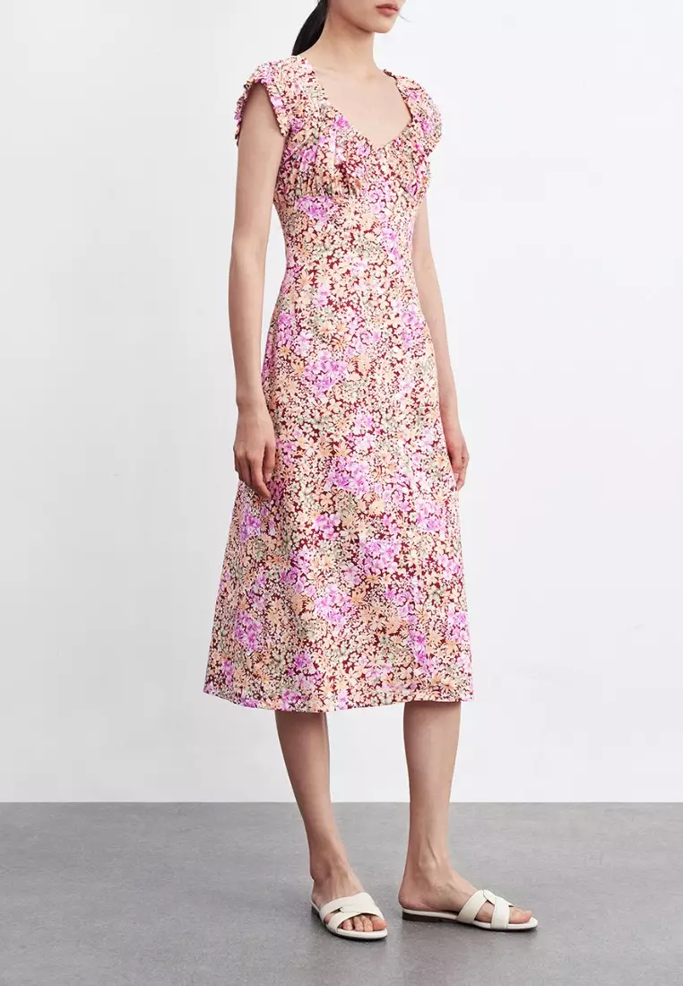 Urban Revivo Belted Floral Chiffon Dress 2024, Buy Urban Revivo Online