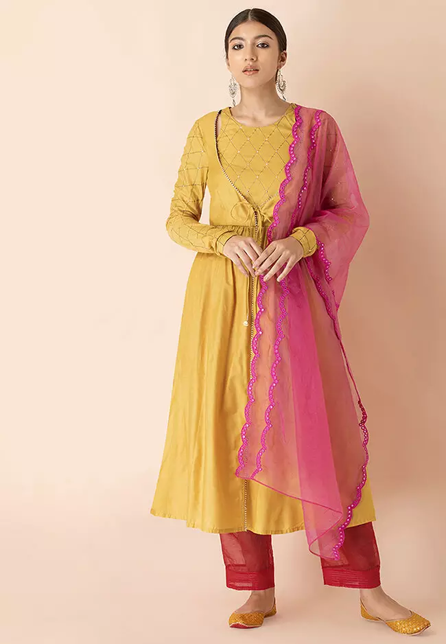 Earthen by Indya:Â Mukaish Angrakha Tunic