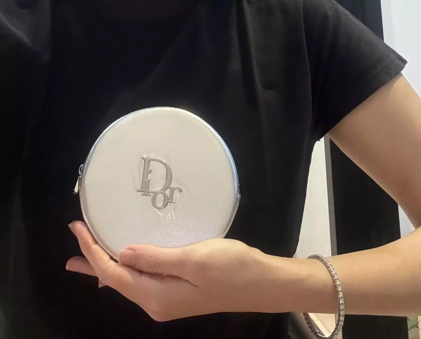 Dior Silver Round Vanity Pouch (with Dior Hardbox)