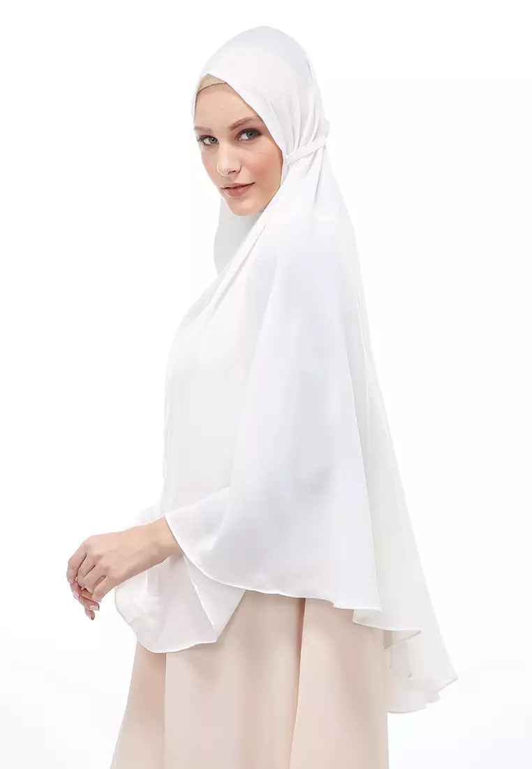 Nindy Jilbab Khimar Bergo Jumbo Motif Polos Relaxed Fit - Broken White