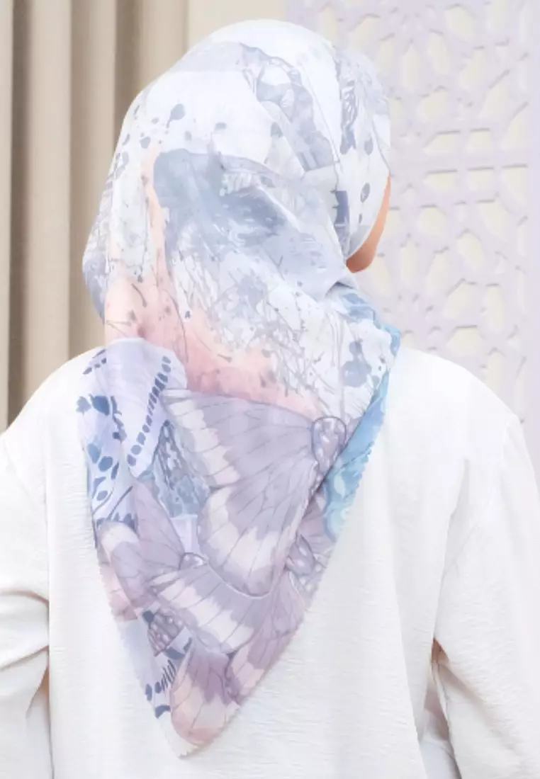 Hijab Segi Empat Wanita Premium Kupu-kupu Series Signature Square Voile Scarf White Dove