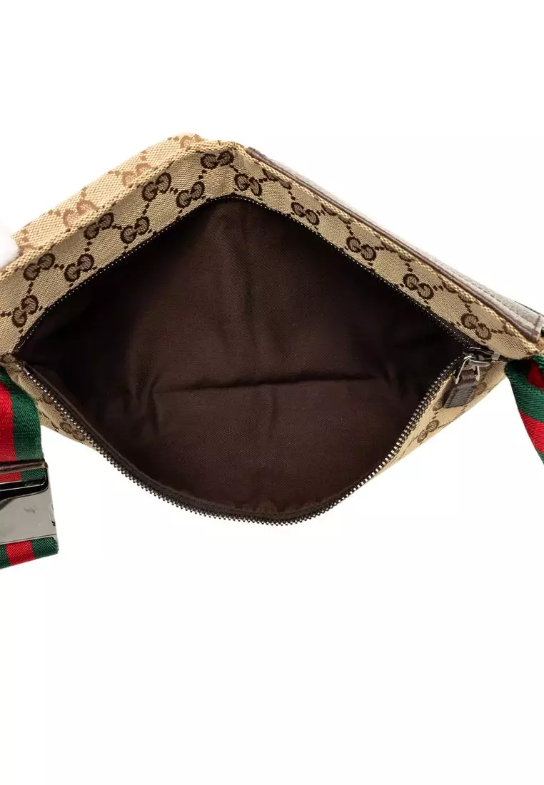 Pre-Loved Gucci Gg Canvas Web Double Pocket Belt Bag