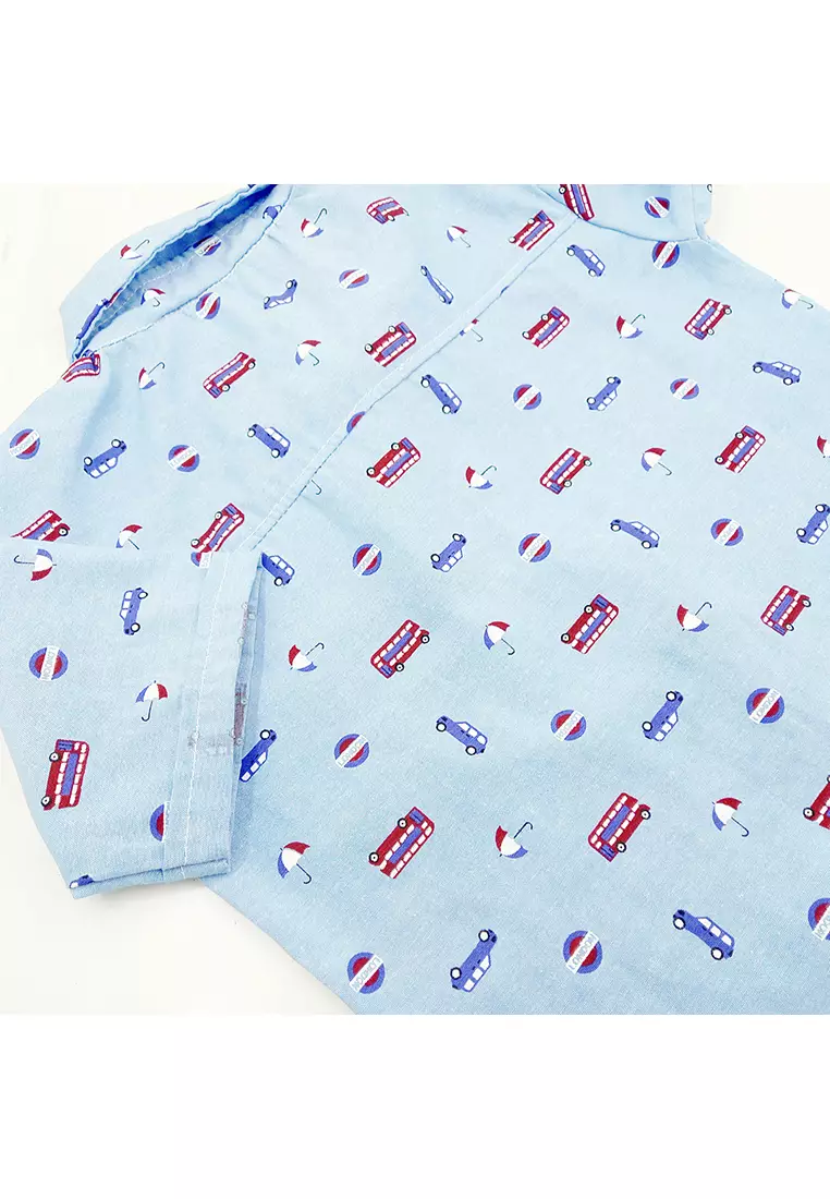 Wakakids Kemeja Anak Laki Laki Usia 1 Tahun Hingga 7 Tahun Atasan Baju Kerah Motif London City Full Printing 4183 Abu Tua