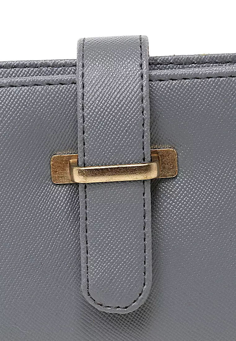 Jareth Dompet Wanita Motif Polos Simple Pengait Slot - Grey