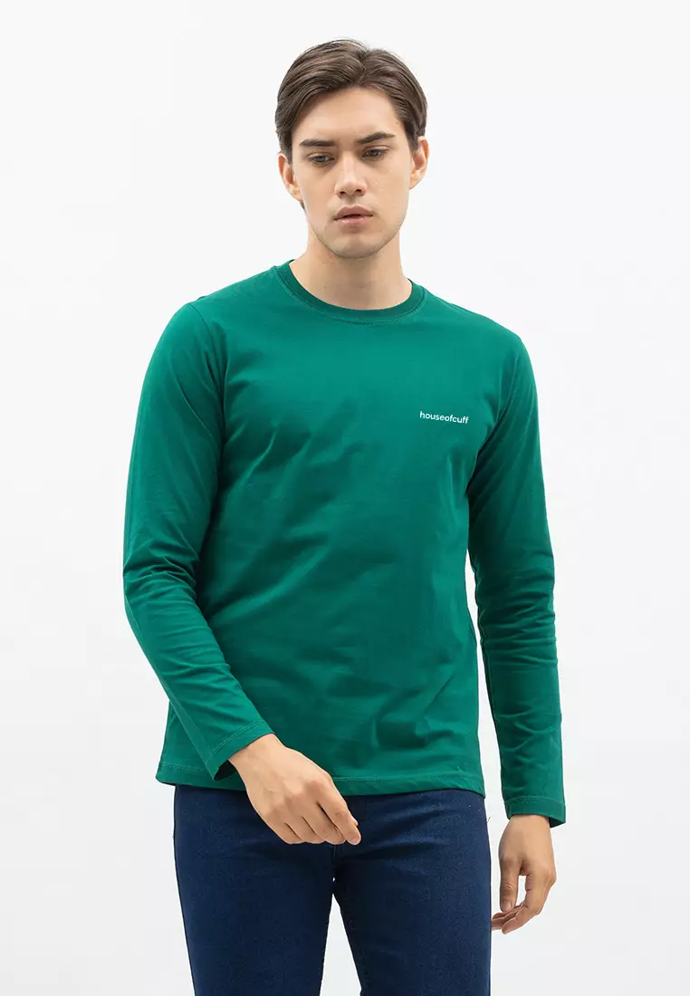 Houseofcuff Kaos Cotton Combed Lengan Panjang Pria Hijau Botol