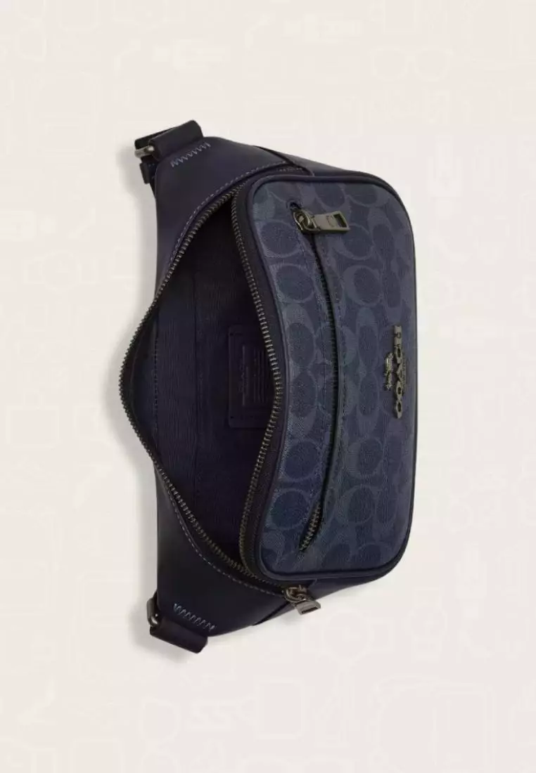 Coach Elias Belt Bag In Signature Denim Midnight Navy