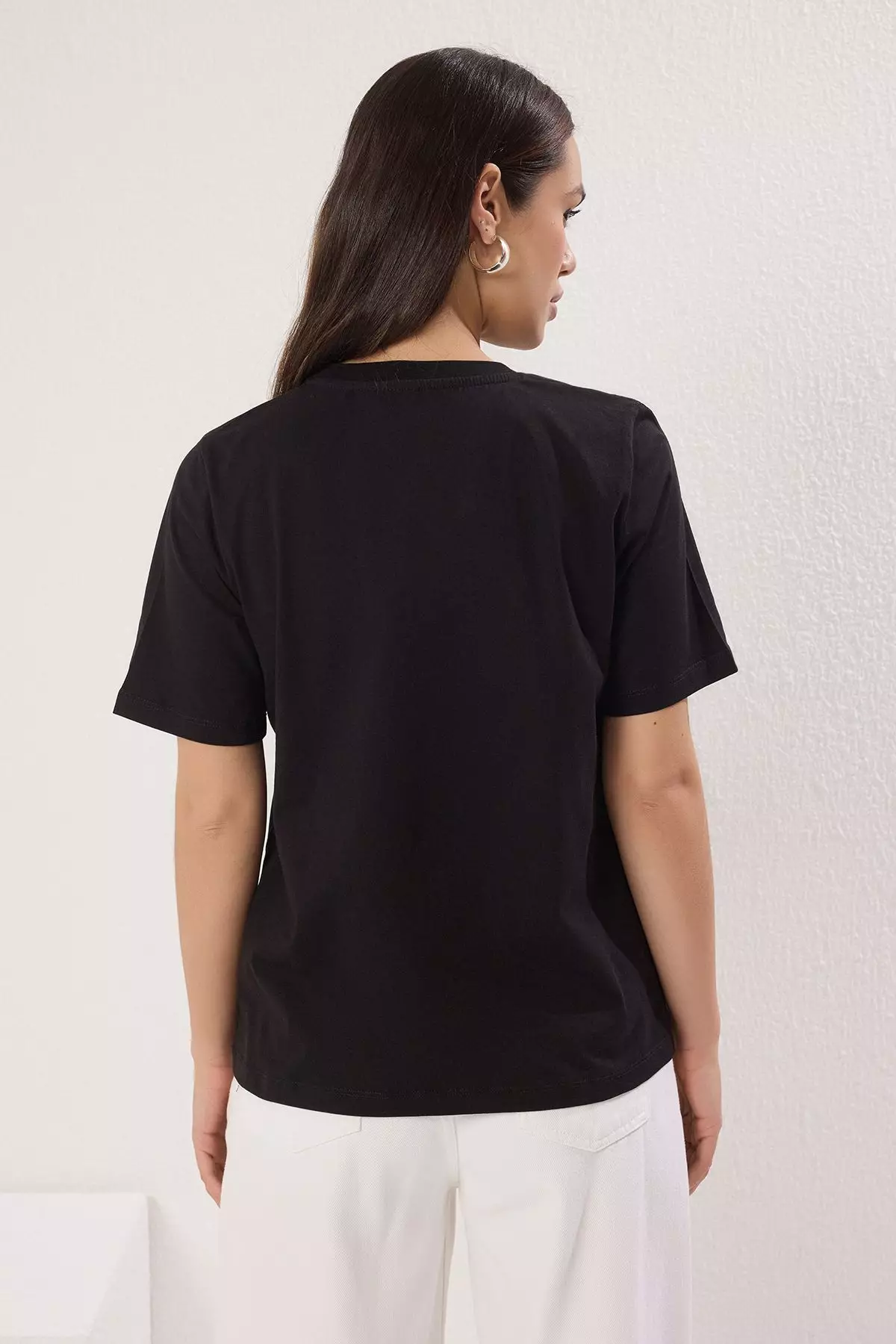Black-Black Basic 100% Cotton Crew Neck 2-Pack Knitted T-Shirt TWOSS20TS0141