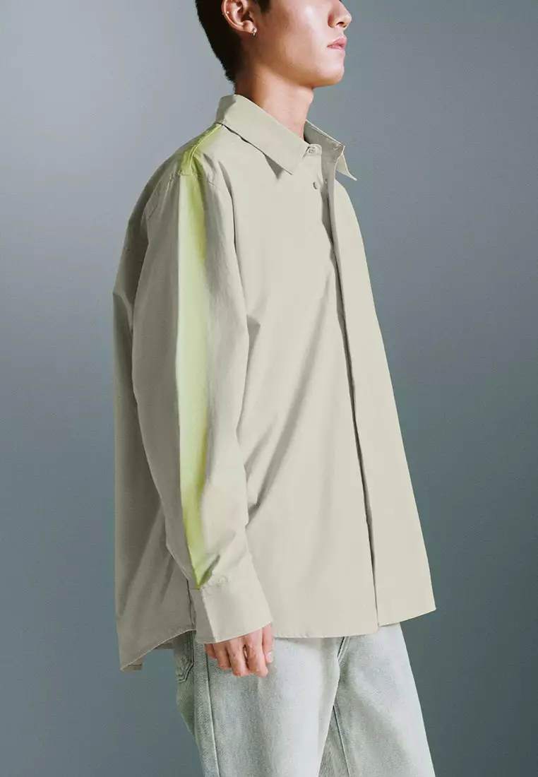 UR冬季新款男装植物系晕染棉质宽松开襟衬衫UMF240072