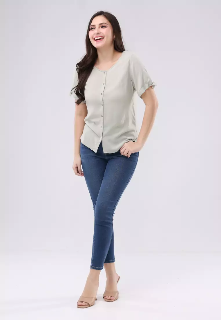 Plain Rayon Woven Short Sleeves Blouse