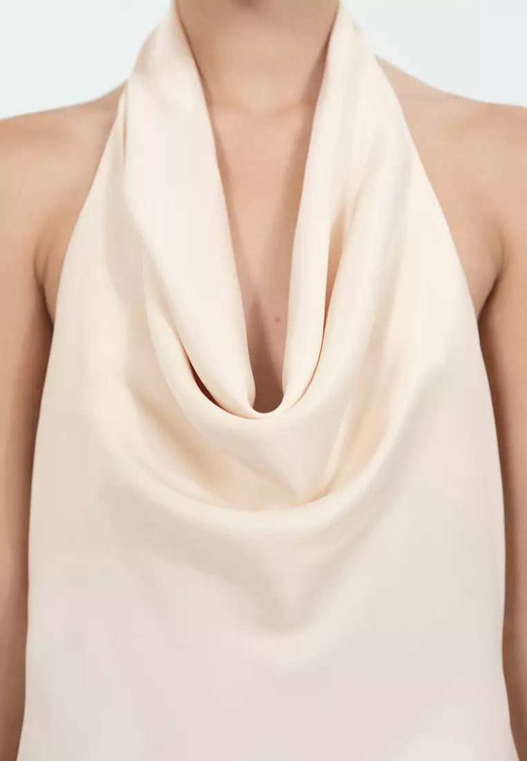 Draped Neck Satin Dress
