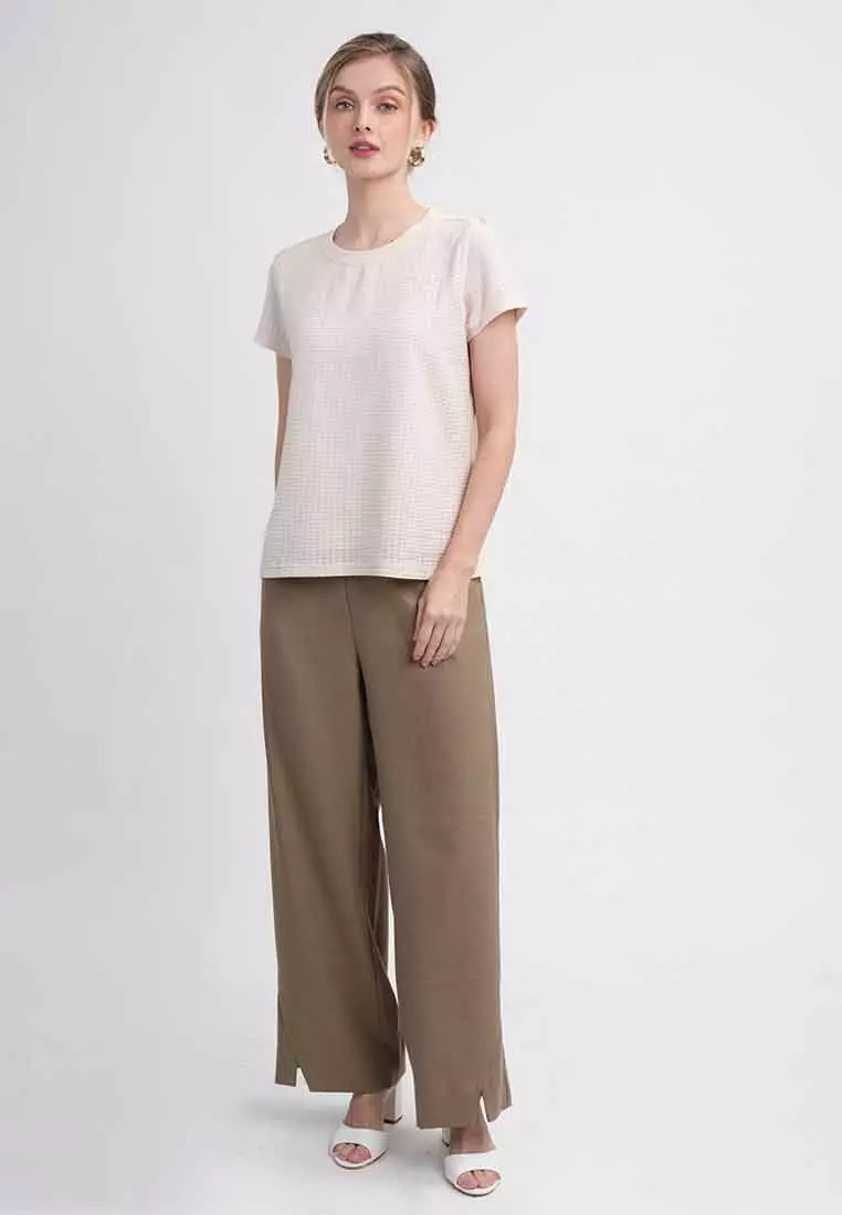 Vera Textured Woven Top with Short Puff Sleeves