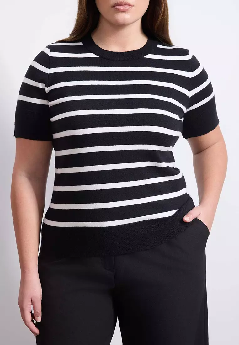 Wardrobe Essentials Black Striped Basic Knitwear Blouse Tbbss26Af00033