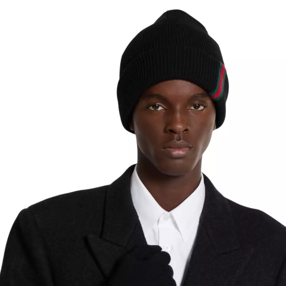 Wool Hat With Web Beanies Black