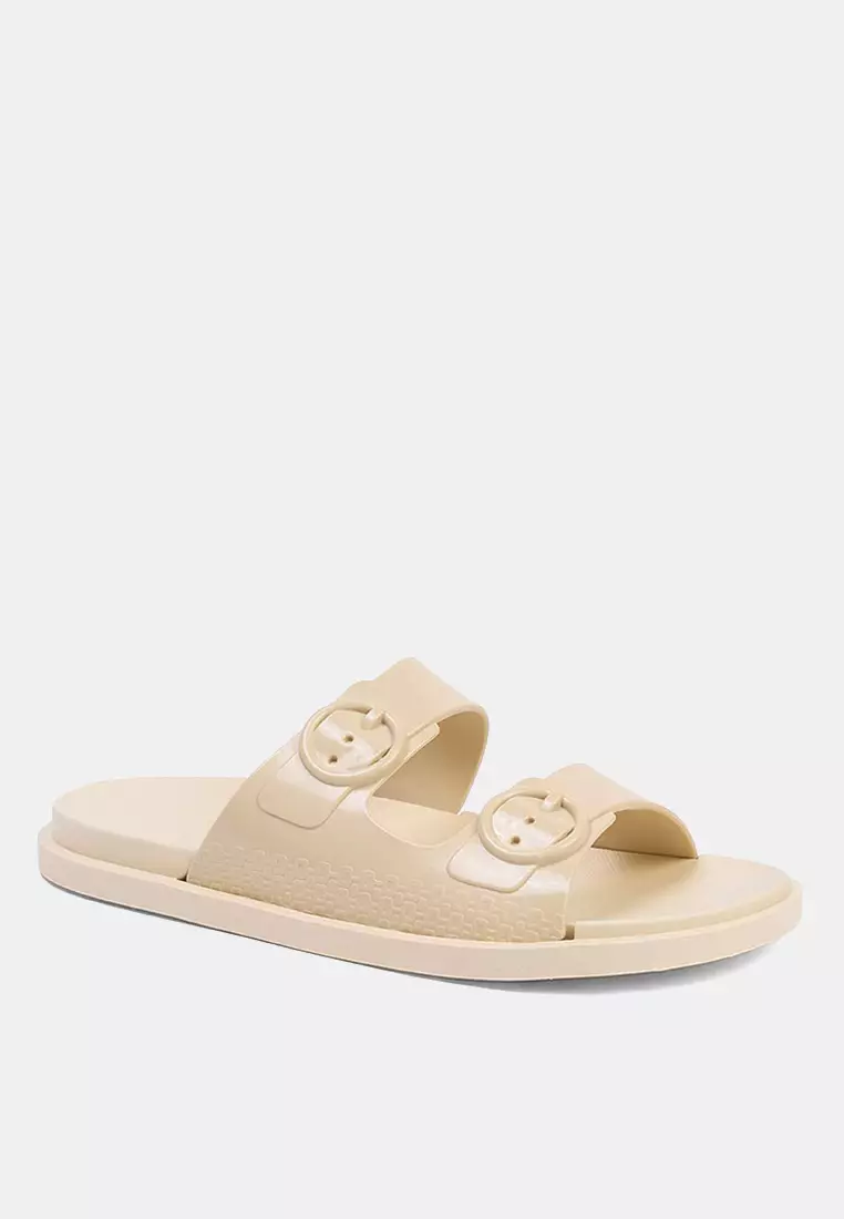 Stone Double Striped Buckle Detailed Women's Slippers Takss25Te00060