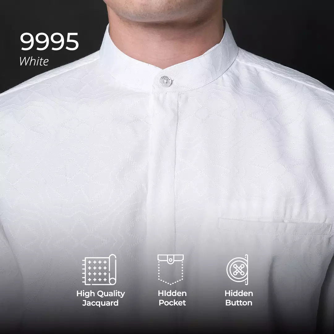 Casella Baju Koko Pria Lengan Panjang Motif Elegan | Baju Koko Yusuf 9995 White