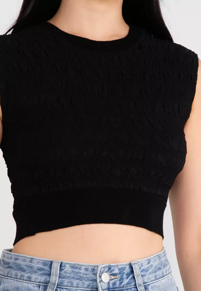 Sleeveless Textured Crop Top