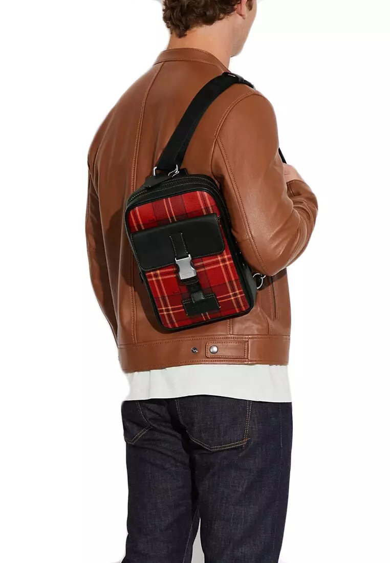 Buy Coach Track Pack With Tartan Plaid Print - Red/Black Online ...