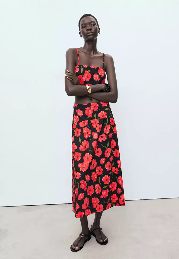 Floral-Print Flared Skirt