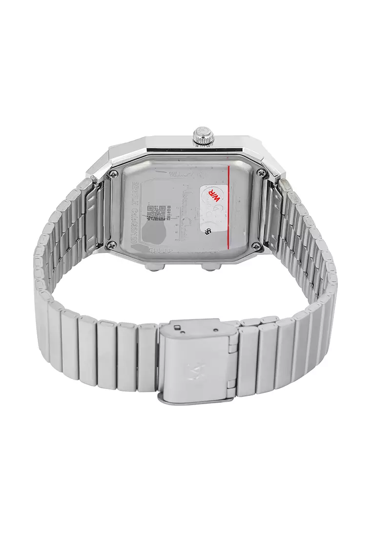 Alexandre Christie Dual Time - Jam Tangan Analog Digital Wanita - Black Dial - All Silver Stainless Steel - 2B37LHBSSDG