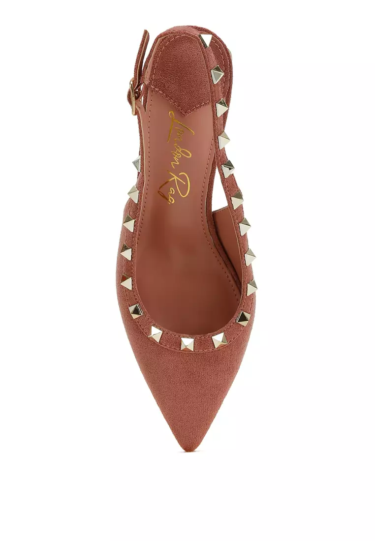 Sandal Microfiber Hiasan Stud dalam Warna Blush