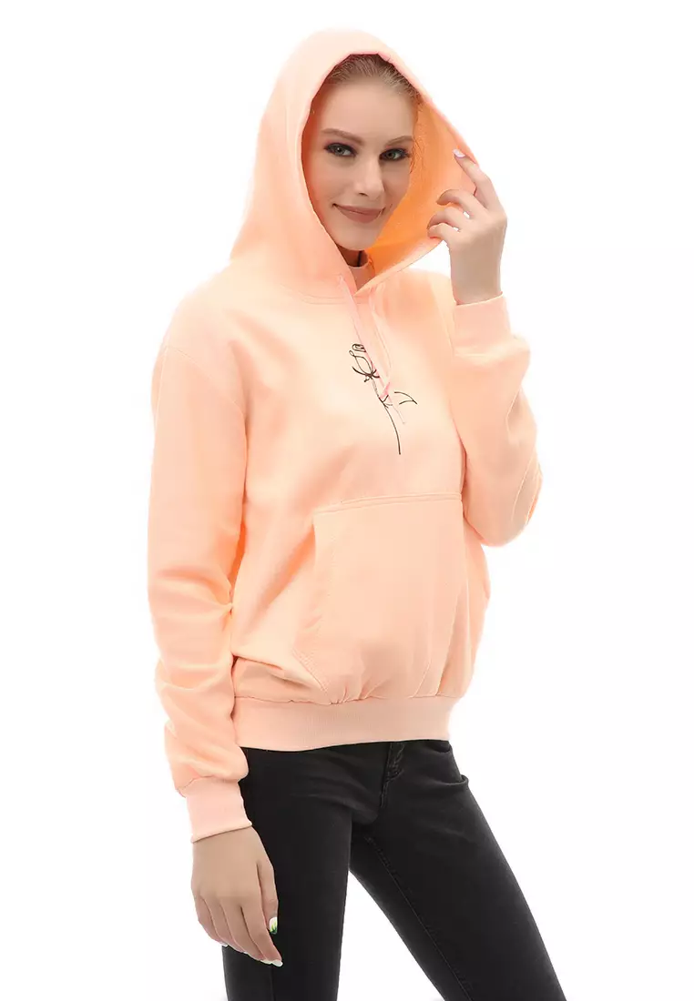 Hardwin Sweater Hoodie Jumper Rose Jacket Outer Casual Wanita Material Fleece ORIGINAL - Peach