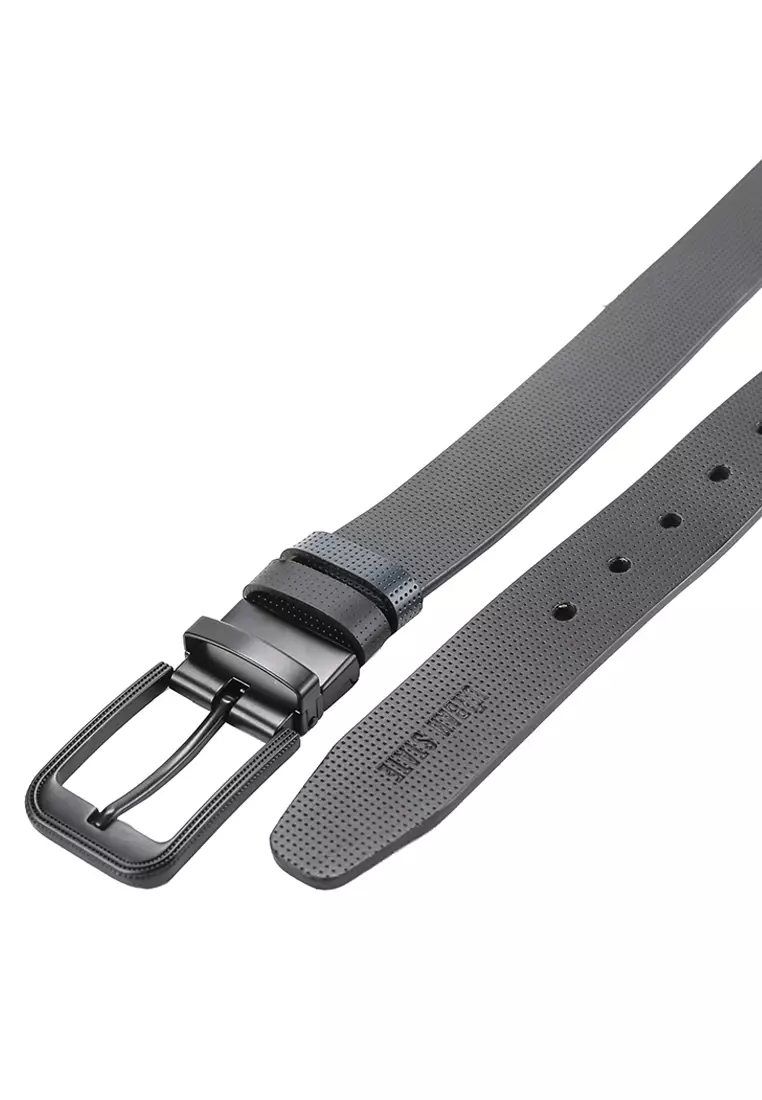 Black Modern Pin Buckle Reversible Top Grain Leather Belt