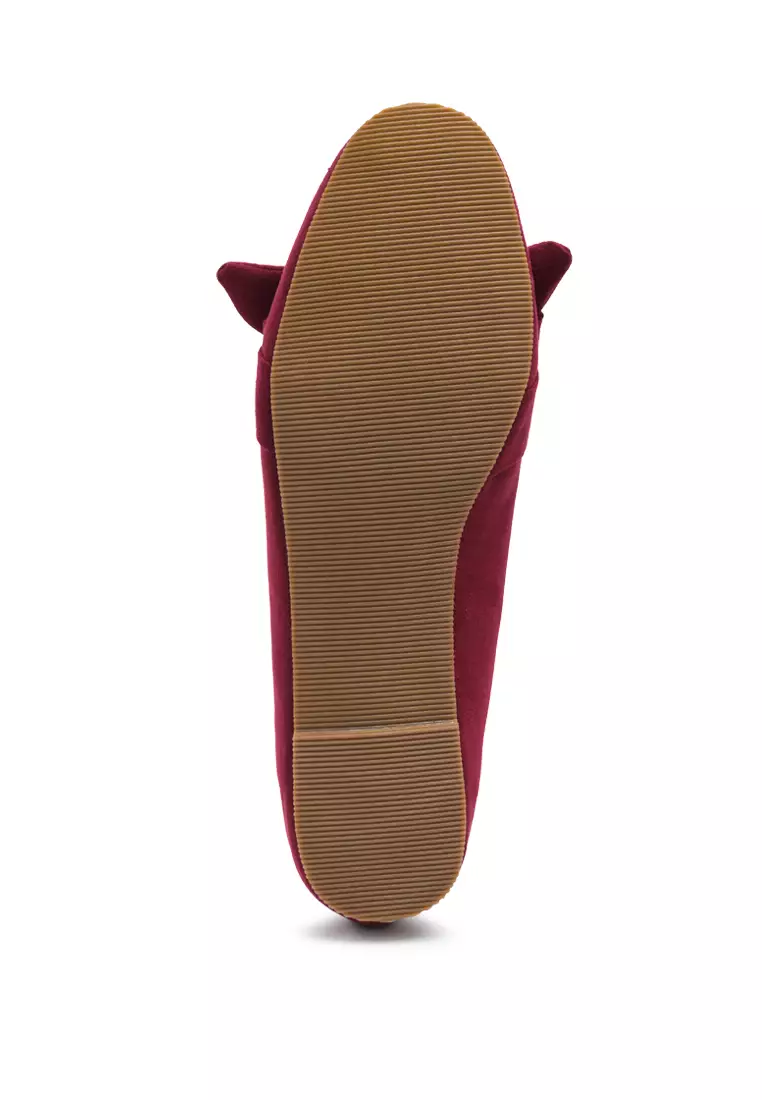 Sepatu Loafer Kasual dengan Pita Warna Merah Tua