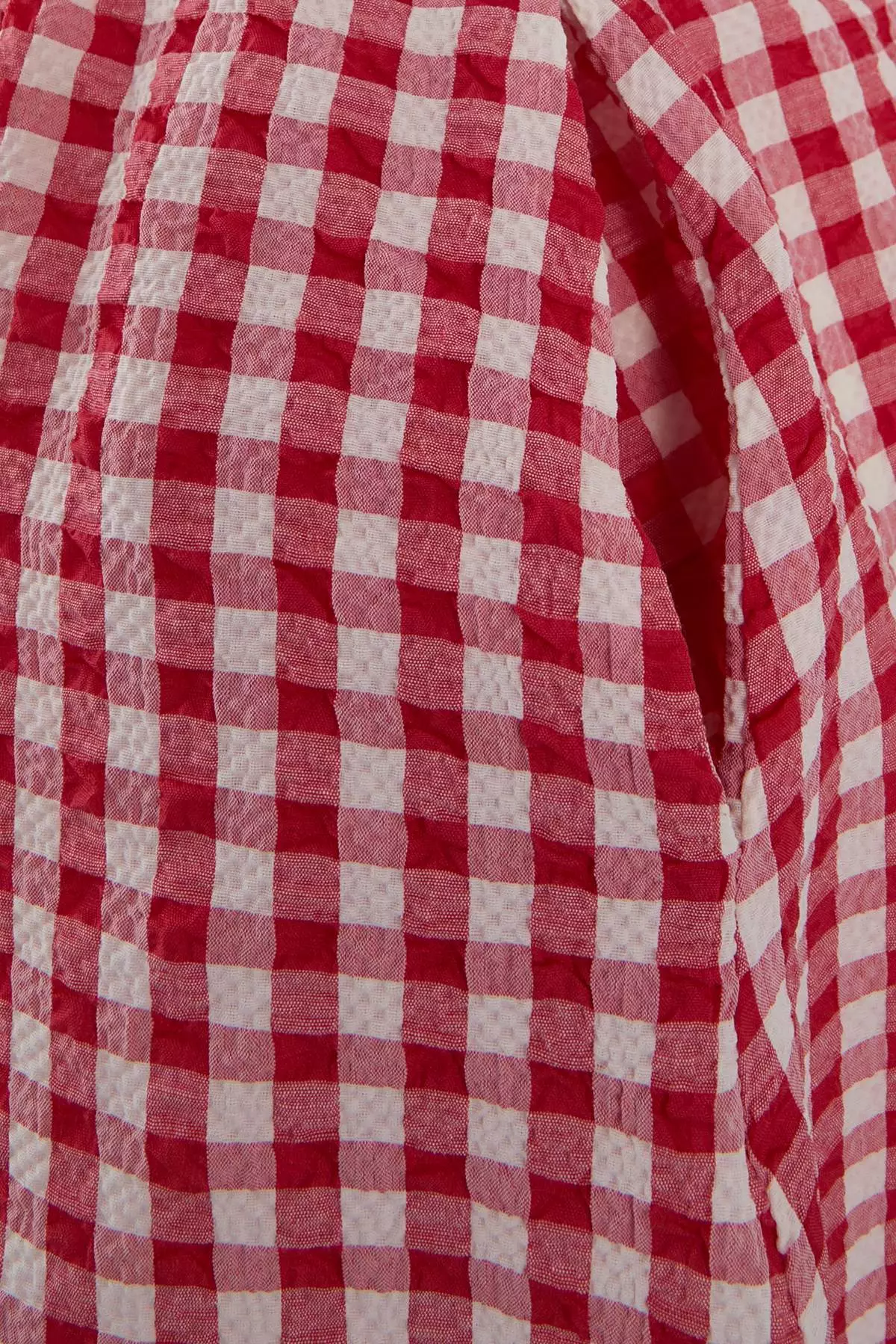 Red Plaid Patterned Woven Gipeli Mini Beach Dress Tbess26El16